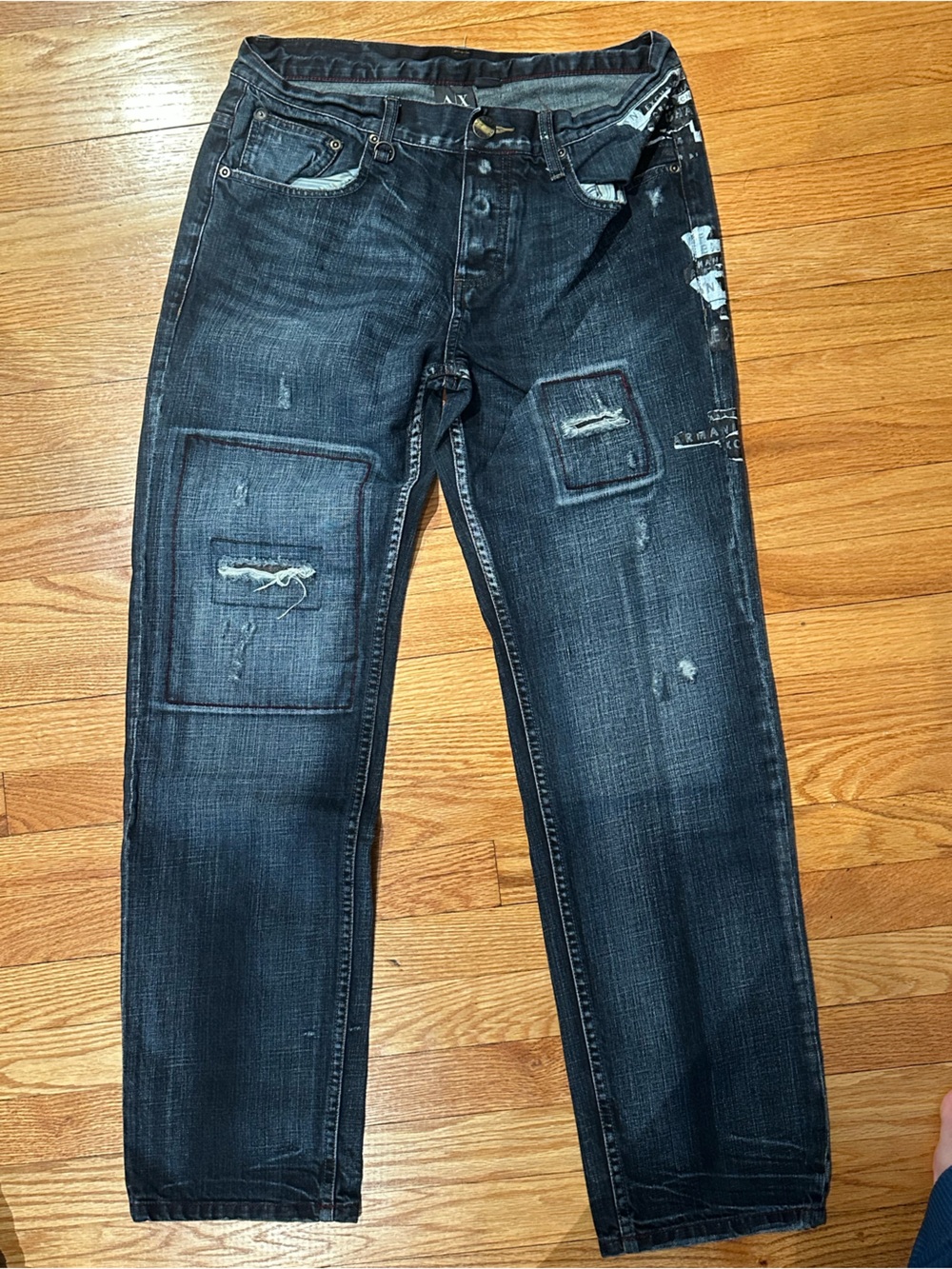 A/X Armani Exchange Men's Black Distressed Straight Jeans